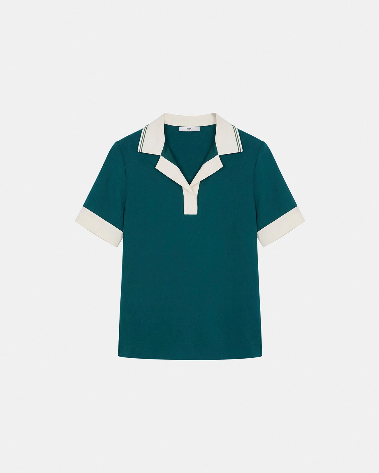 Top Tendresse Rib Top avec col contrast&eacute; vert ZAPA