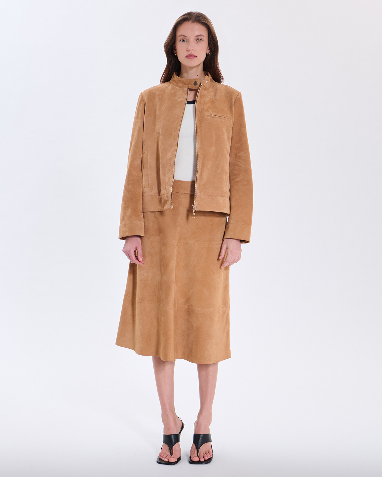 Jupe Jennie Jupe en cuir su&eacute;d&eacute; beige ZAPA