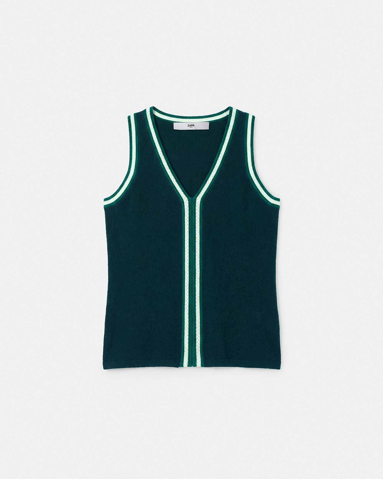 Pull Nymphea D&eacute;bardeur en maille vert sapin ZAPA
