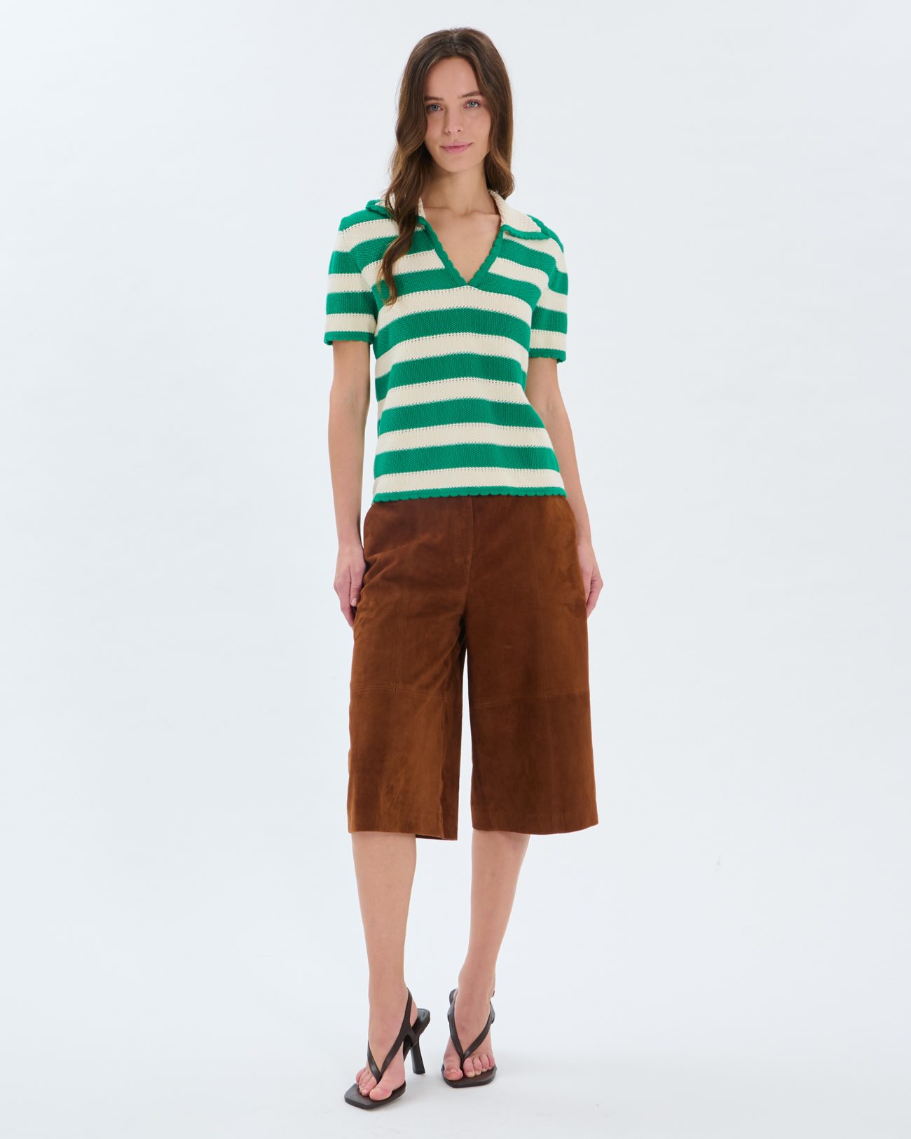 Pull Nickle Polo crochet en coton vert tennis ZAPA