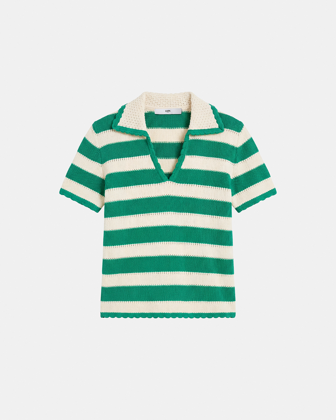Pull Nickle Polo crochet en coton vert tennis ZAPA