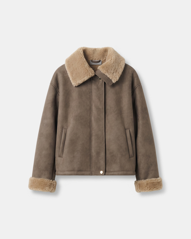 Blouson Brady Veste courte en suédine kaki à col effet peau lainée ZAPA