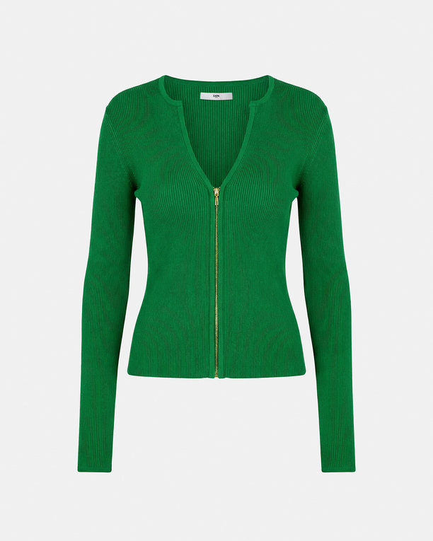 Gilet Noun Gilet zipé en viscose vert tennis ZAPA
