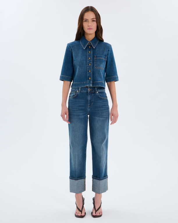 Jean Popus Jean droit en coton bleu ZAPA