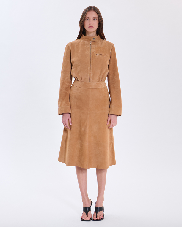 Jupe Jennie Jupe en cuir suédé beige ZAPA