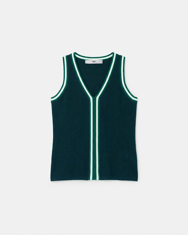 Pull Nymphea Débardeur en maille vert sapin ZAPA