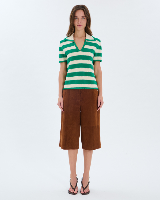 Pull Nickle Polo crochet en coton vert tennis ZAPA