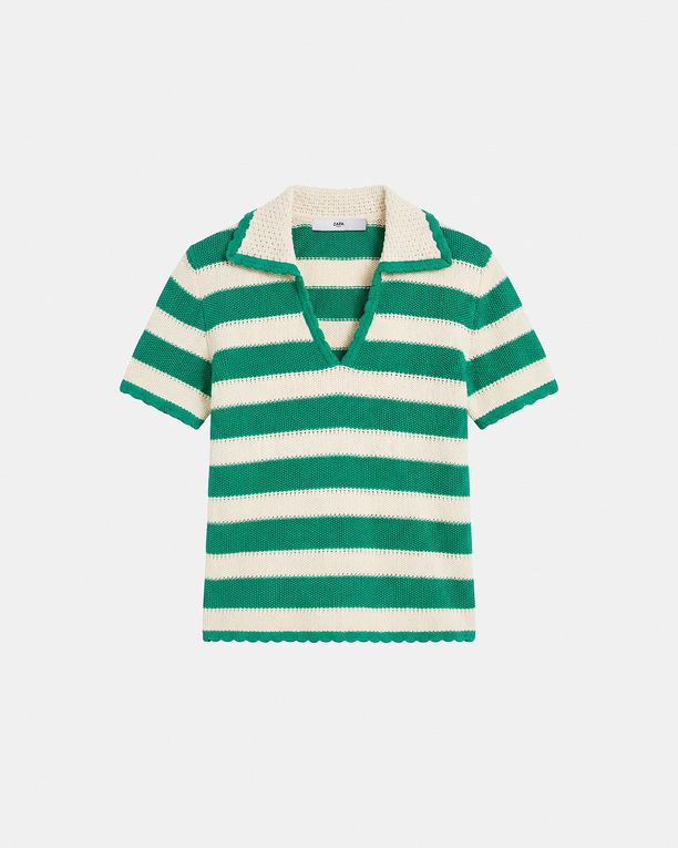 Pull Nickle Polo crochet en coton vert tennis ZAPA