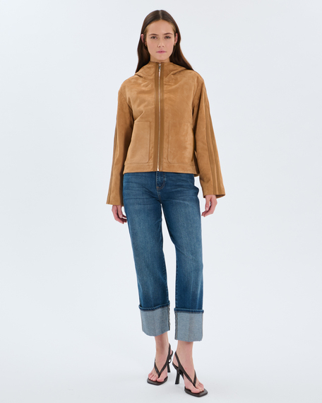 Veste monique veste en cuir de ch&egrave;vre sable zapa