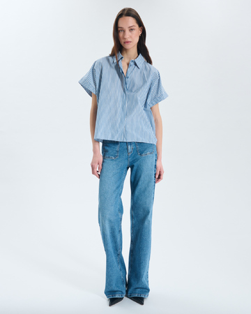 Chemise Cher Chemise ray&eacute;e bleue ample manches courtes ZAPA