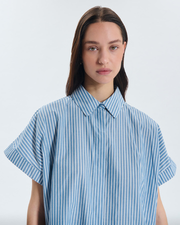 Chemise Cher Chemise ray&eacute;e bleue ample manches courtes ZAPA