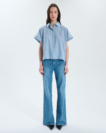 Chemise Cher Chemise ray&eacute;e bleue ample manches courtes ZAPA