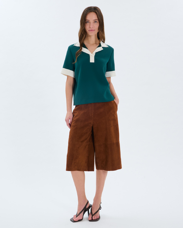 Top Tendresse Rib Top avec col contrast&eacute; vert ZAPA