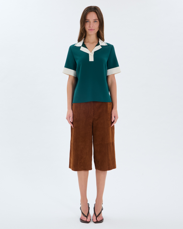 Top Tendresse Rib Top avec col contrast&eacute; vert ZAPA