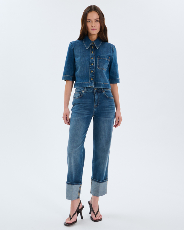 Jean Popus Jean droit en coton bleu ZAPA