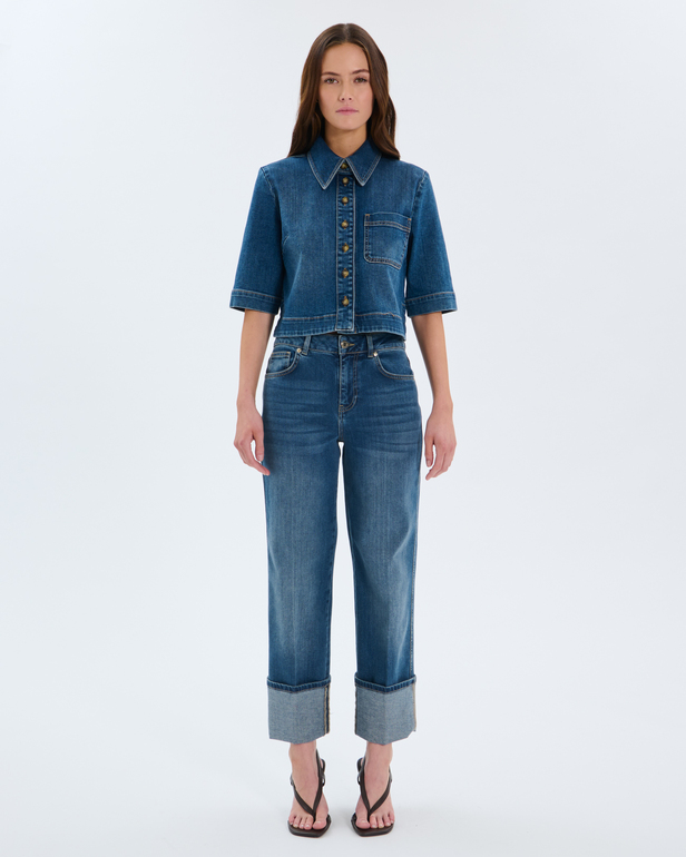Jean Popus Jean droit en coton bleu ZAPA
