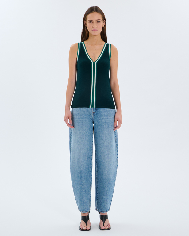 Pull Nymphea D&eacute;bardeur en maille vert sapin ZAPA