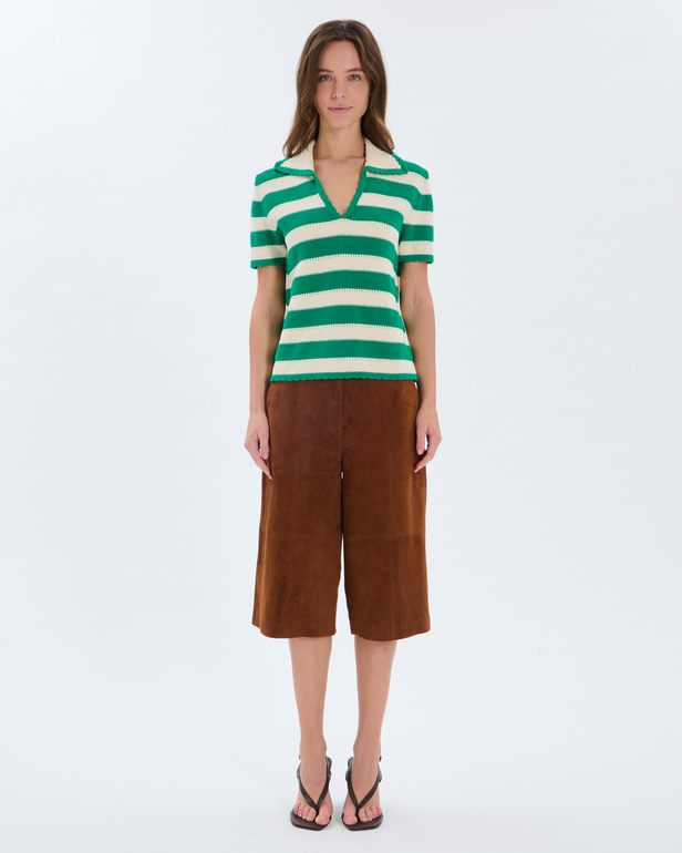 Pull Nickle Polo crochet en coton vert tennis ZAPA