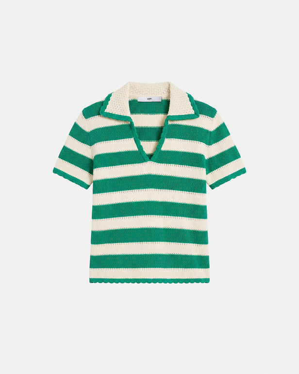 Pull Nickle Polo crochet en coton vert tennis ZAPA