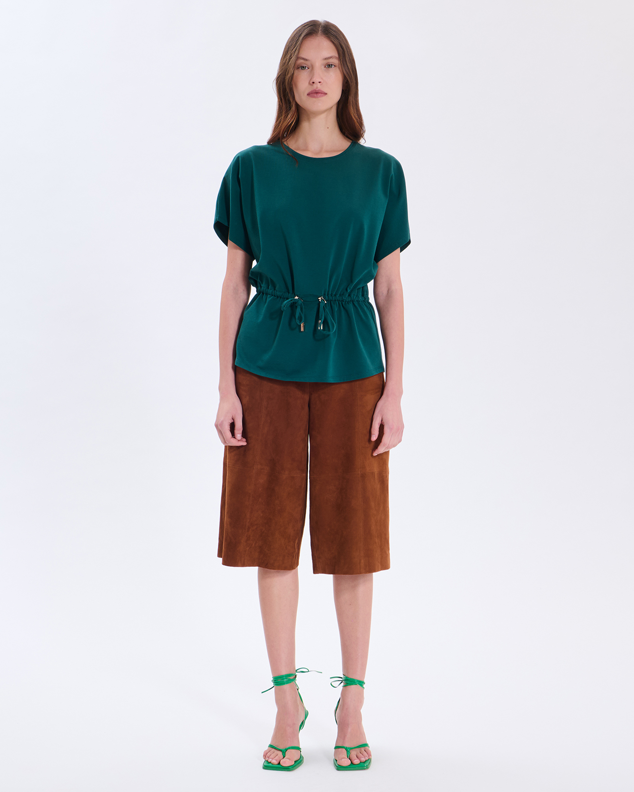 Top Toria Top vert en coton &agrave; taille resserr&eacute;e ZAPA