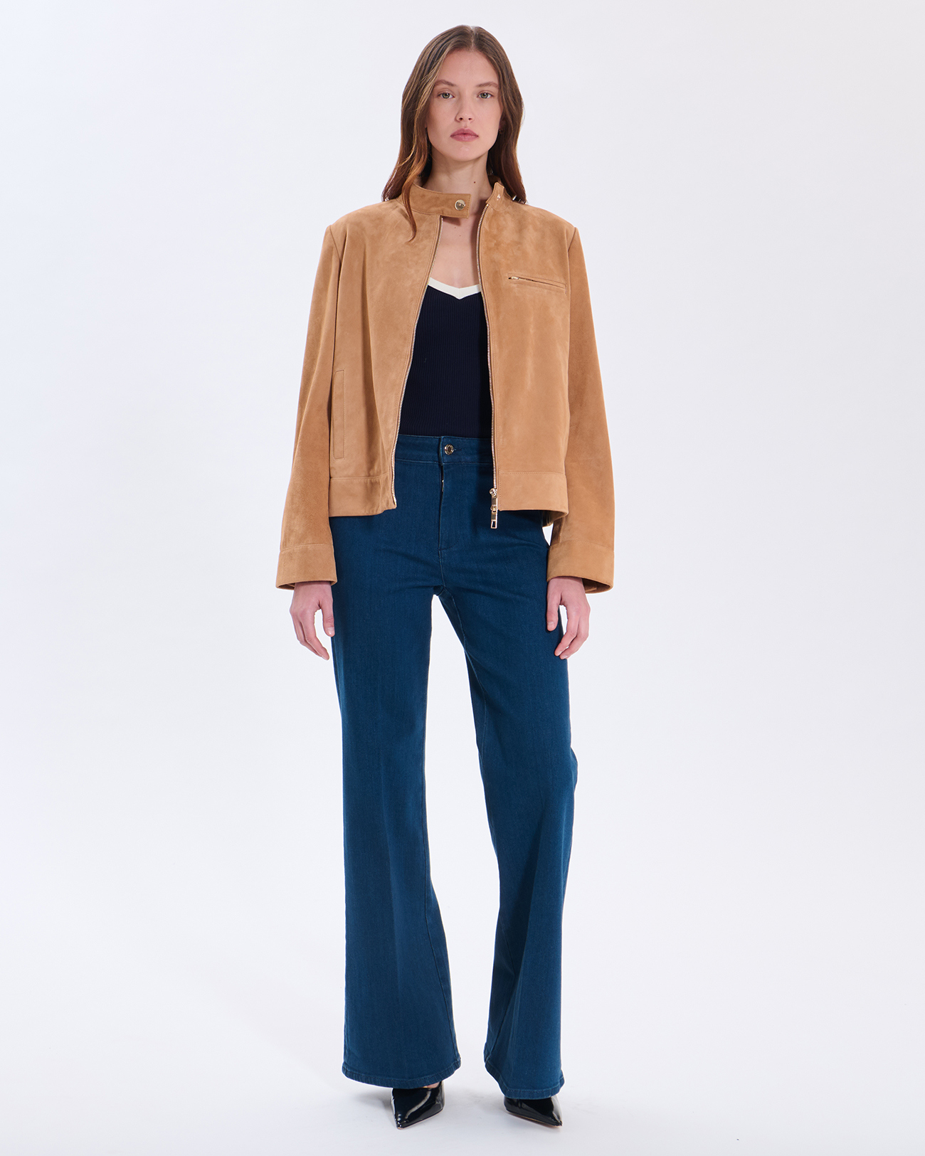 Veste Vanessa Veste en cuir su&eacute;d&eacute; beige ZAPA