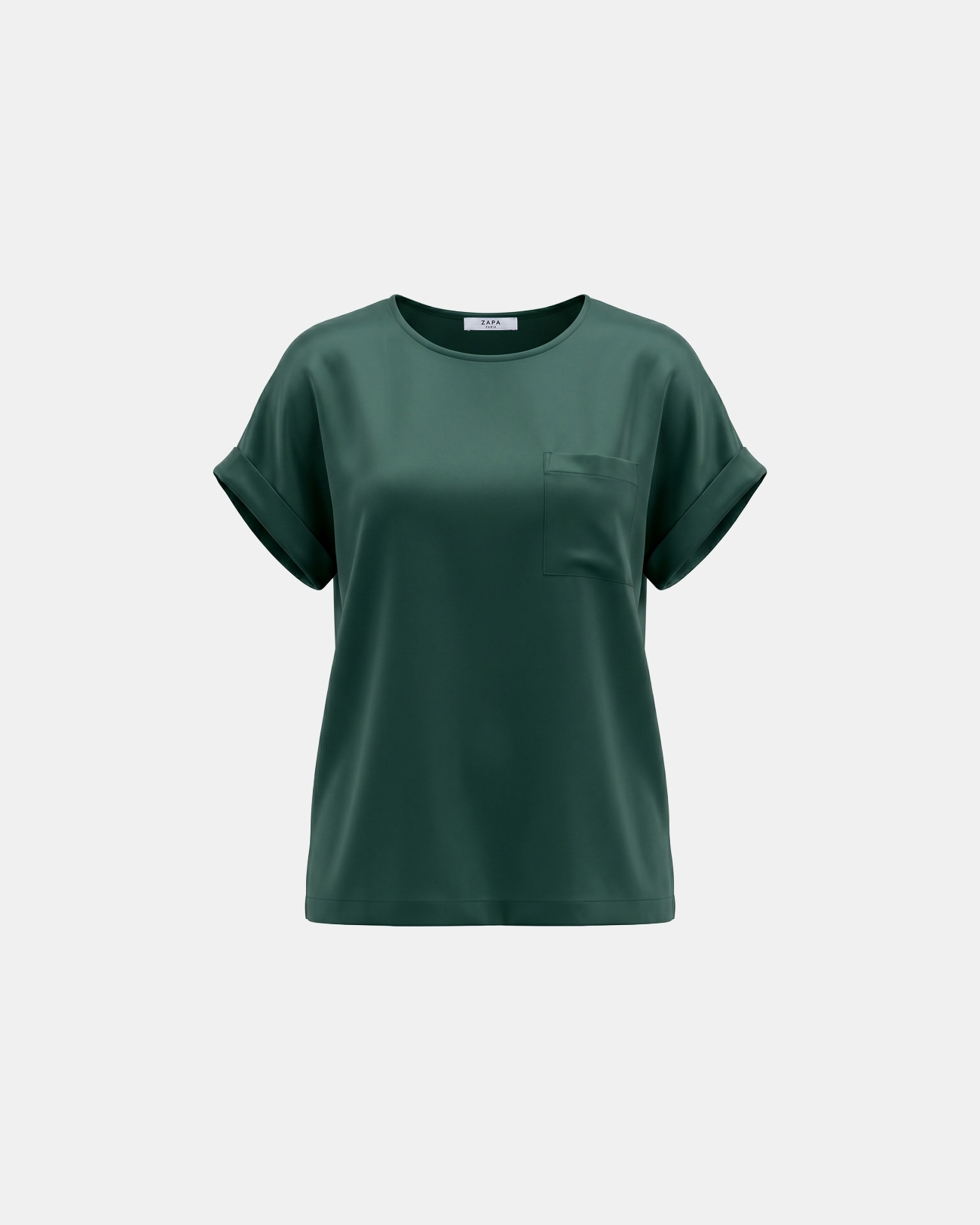 Top Theodore Top vert fonc&eacute; en viscose satin&eacute; &agrave; manches courtes ZAPA
