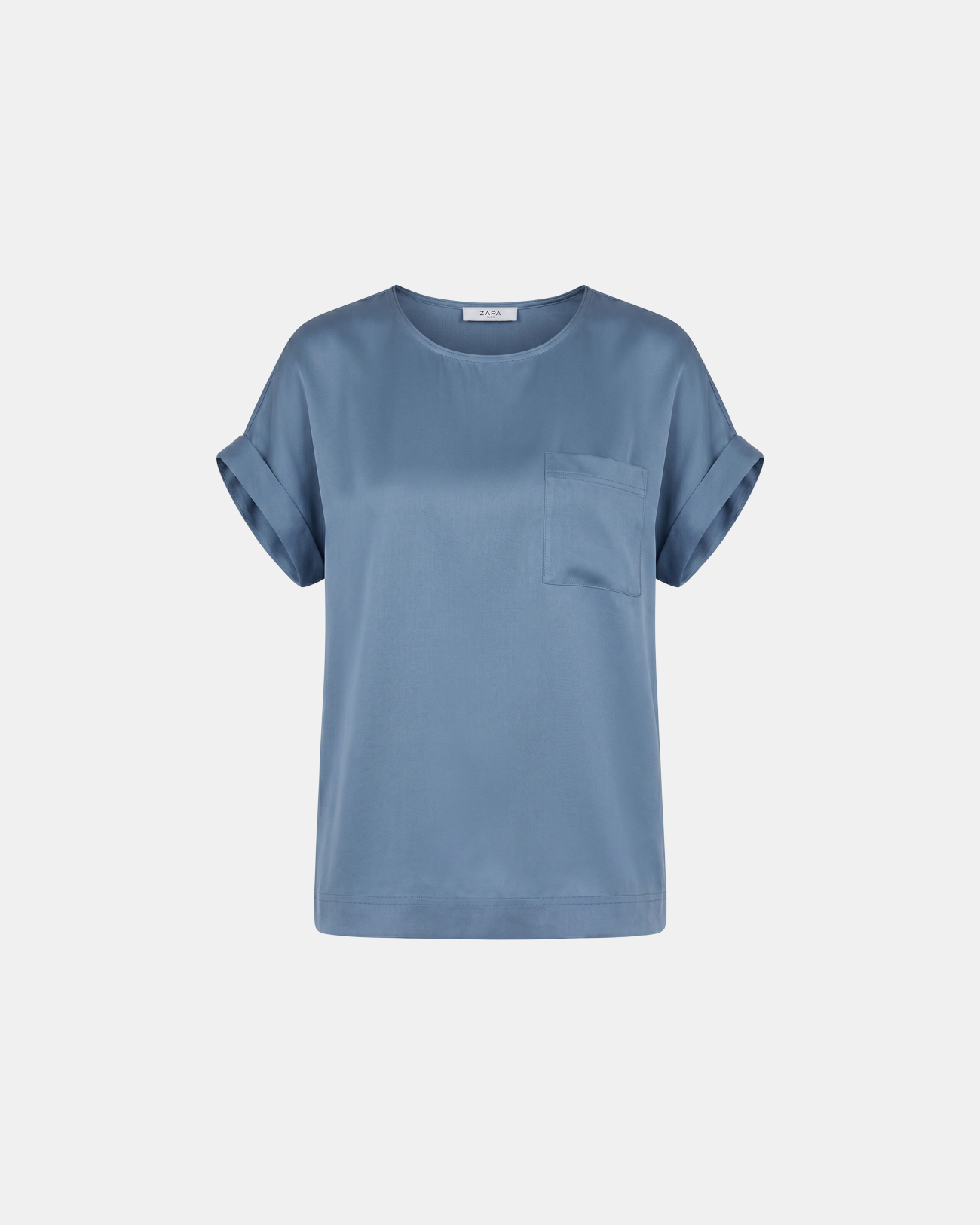 Top Theodore Top bleu denim en viscose satin&eacute; &agrave; manches courtes ZAPA