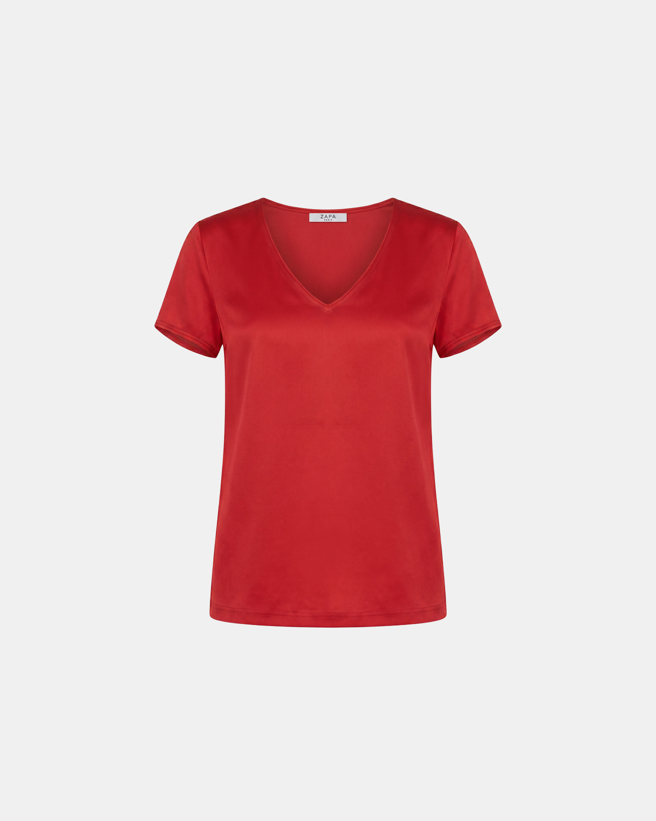 Top Talissement Top rouge en viscose satin&eacute; &agrave; col V ZAPA