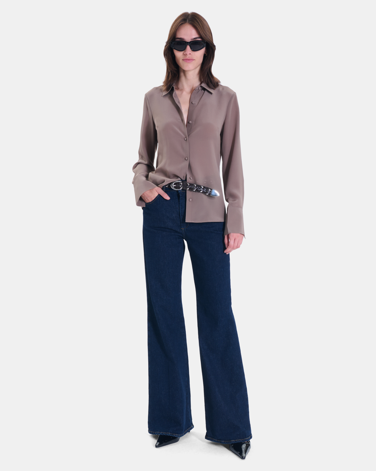 Chemise Calvyn Chemise en soie &agrave; manches longues brume ZAPA