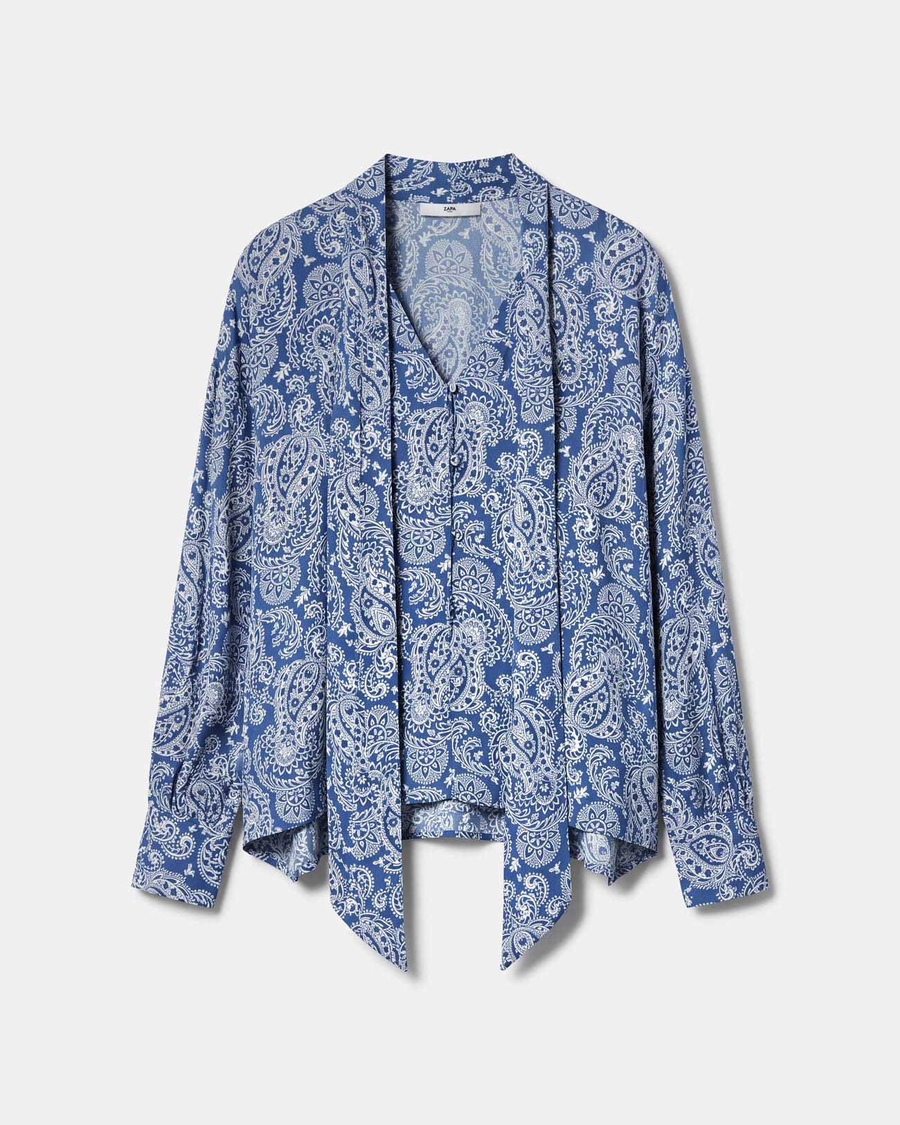 Chemise Cheryn Chemise imprim&eacute; cachemire bleu et beige &agrave; col lavalli&egrave;re ZAPA