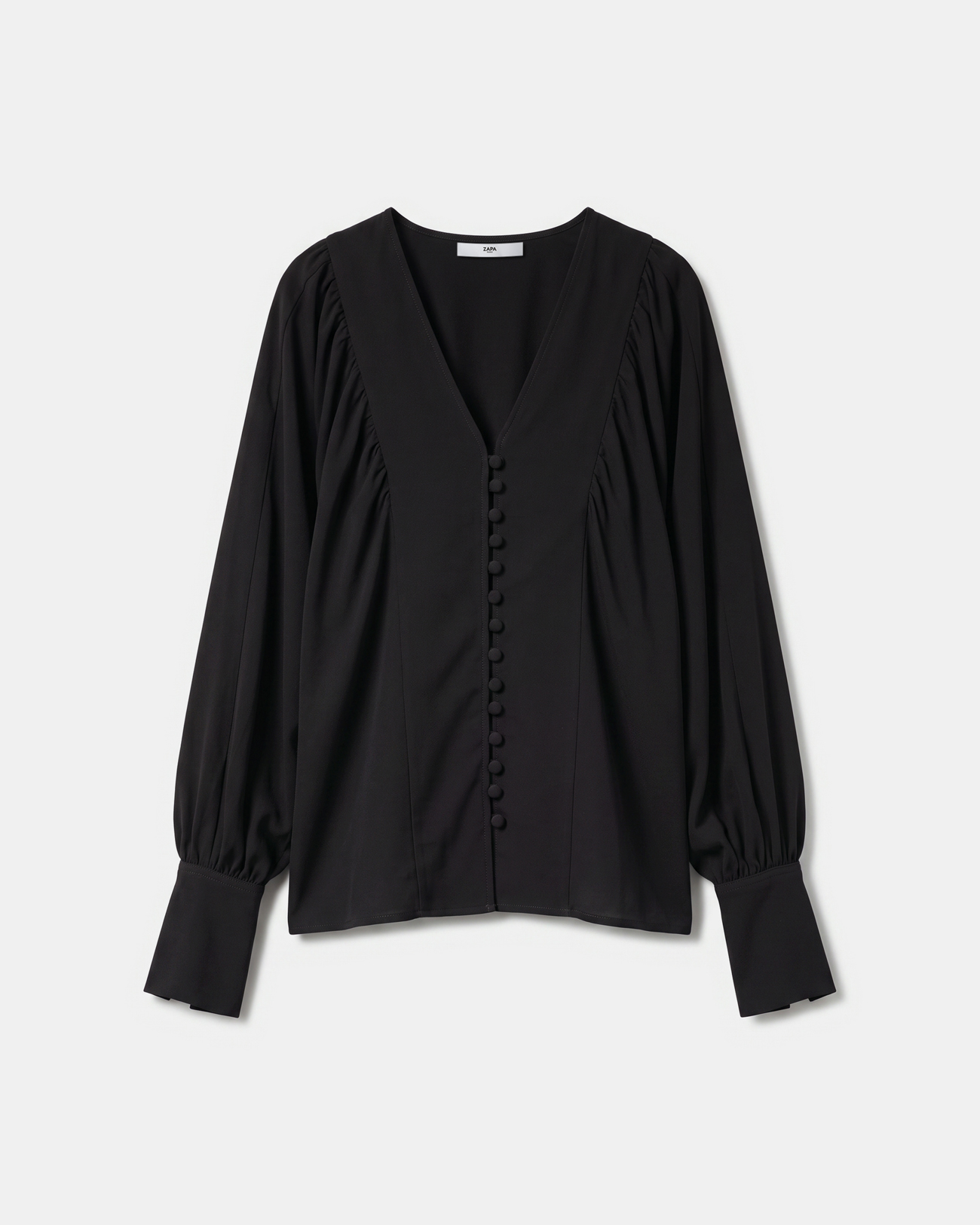 Chemise Cami Chemise noire &agrave; manches longues bouffantes ZAPA