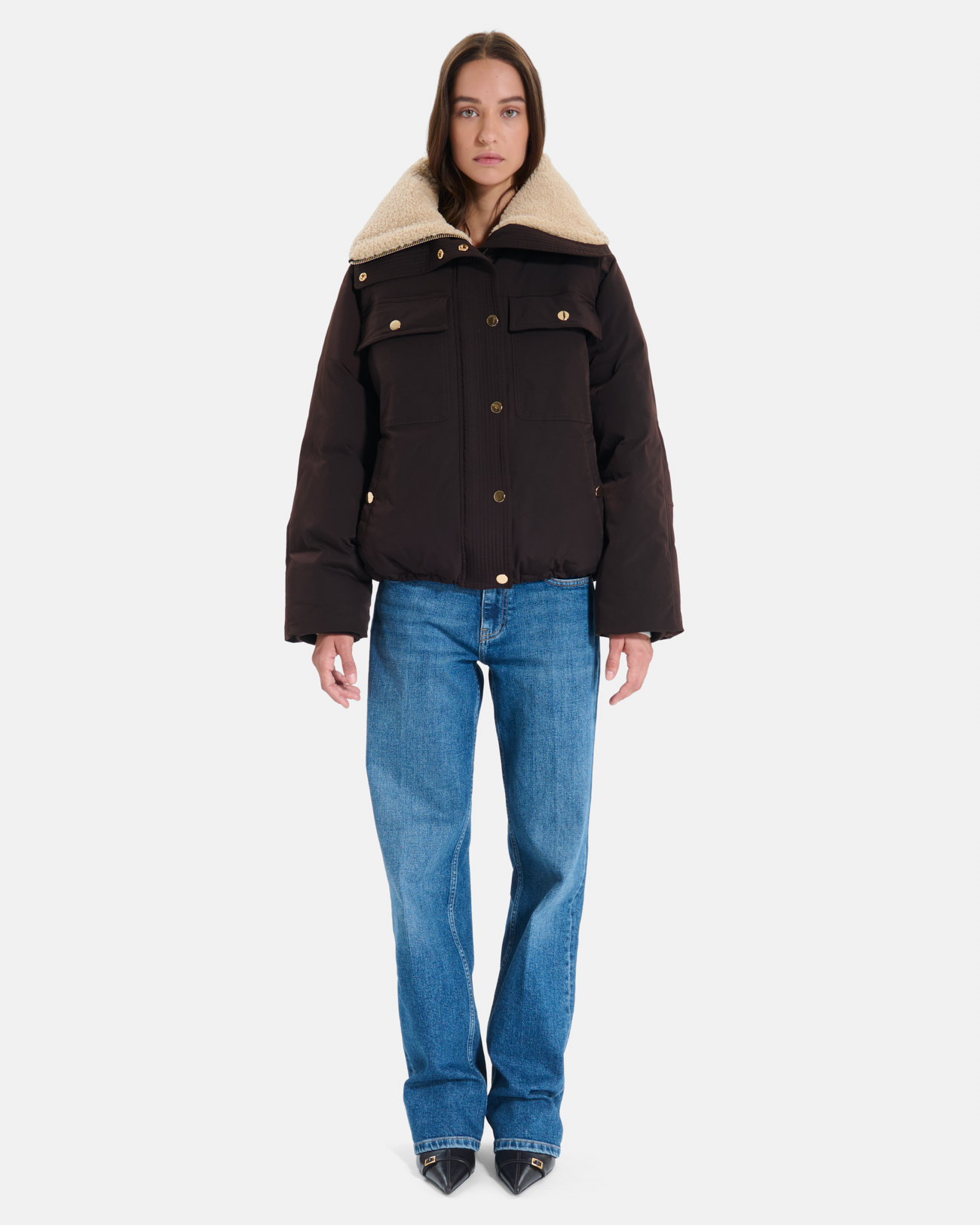 Doudoune Blondie Blouson chocolat court matelass&eacute; col montant ZAPA