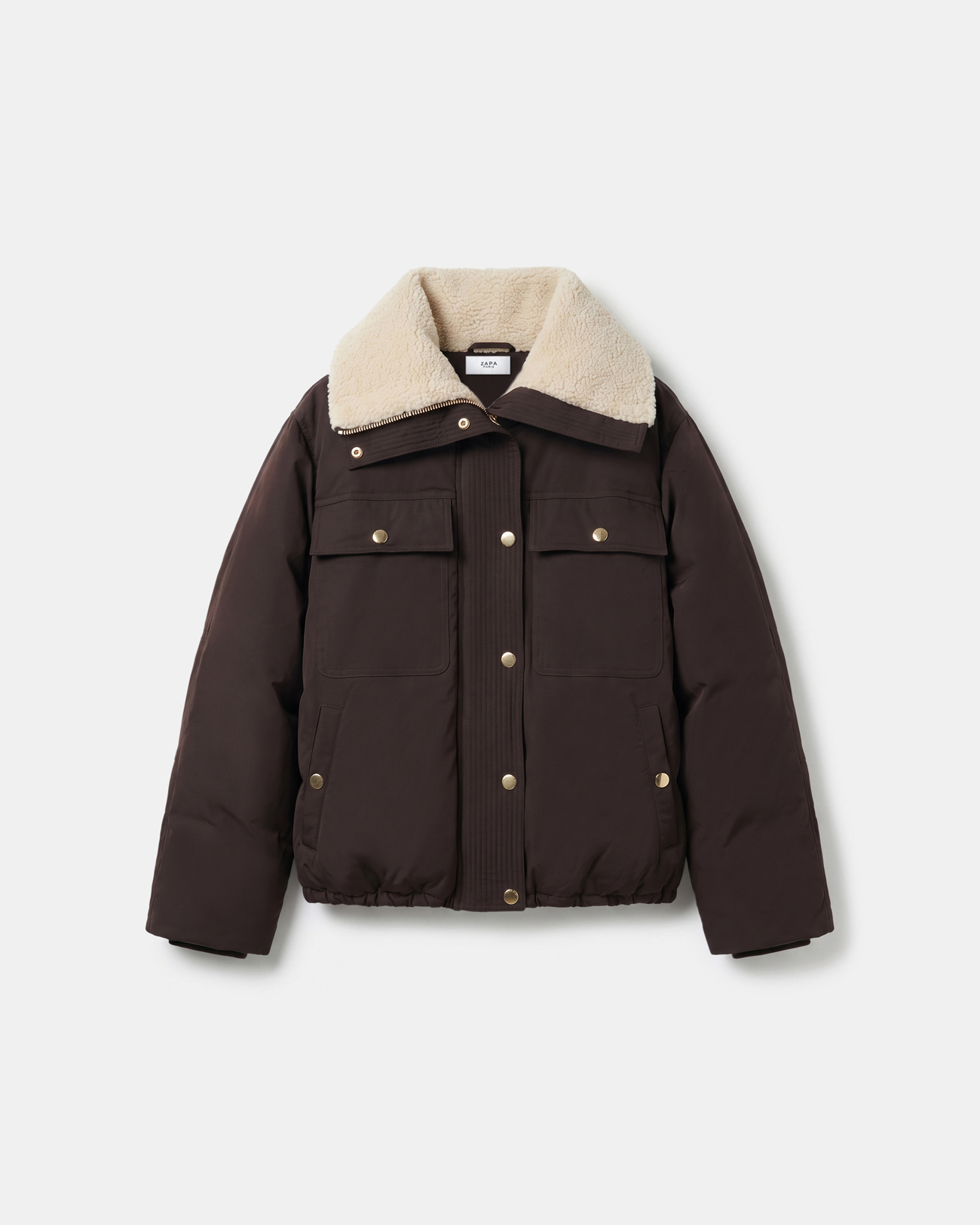 Doudoune Blondie Blouson chocolat court matelass&eacute; col montant ZAPA
