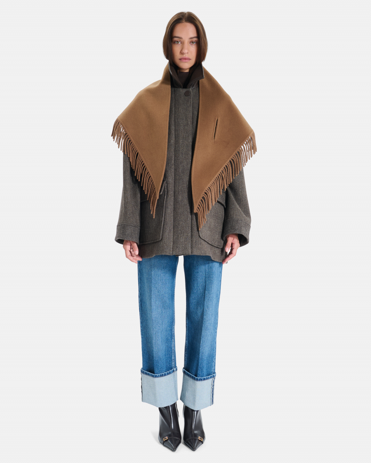 Echarpe Eliot &Eacute;charpe poncho en laine cannelle &agrave; franges ZAPA