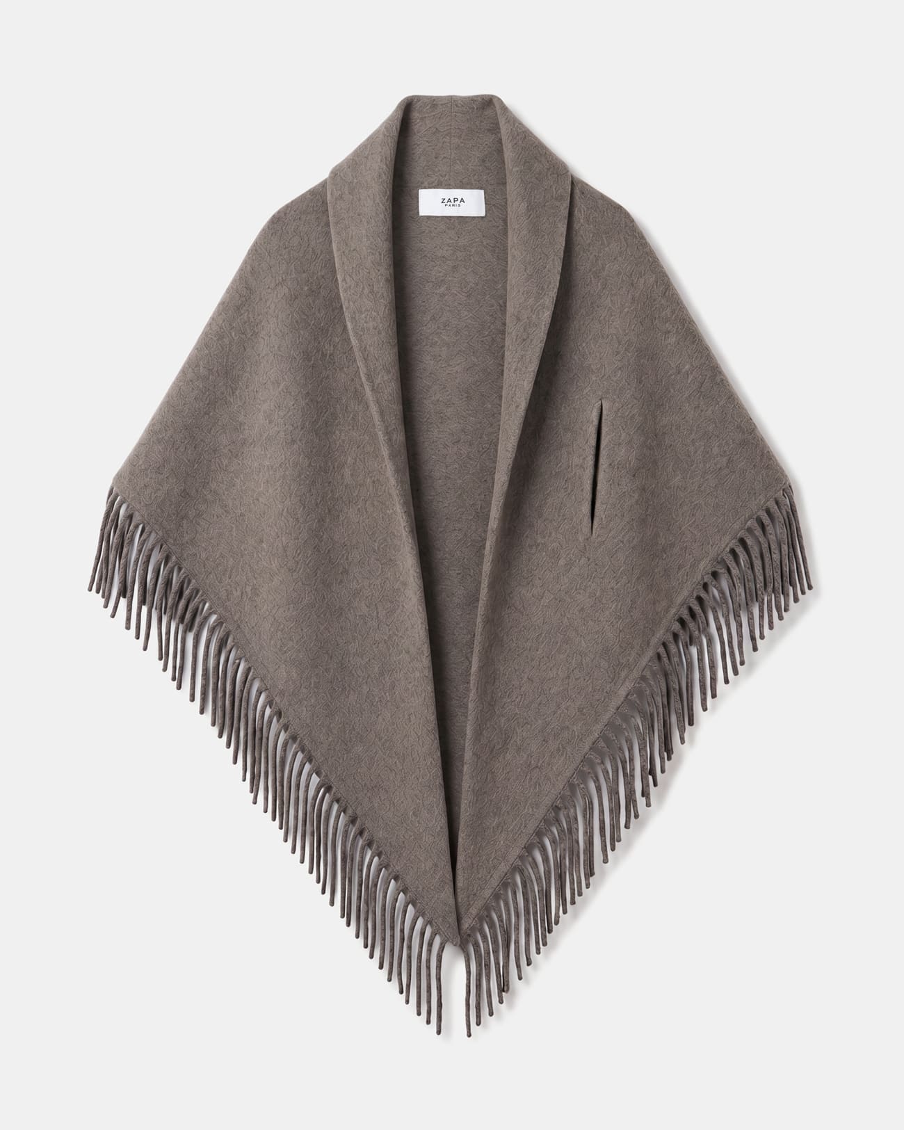 Echarpe Eliot &Eacute;charpe poncho en laine noisette &agrave; franges ZAPA