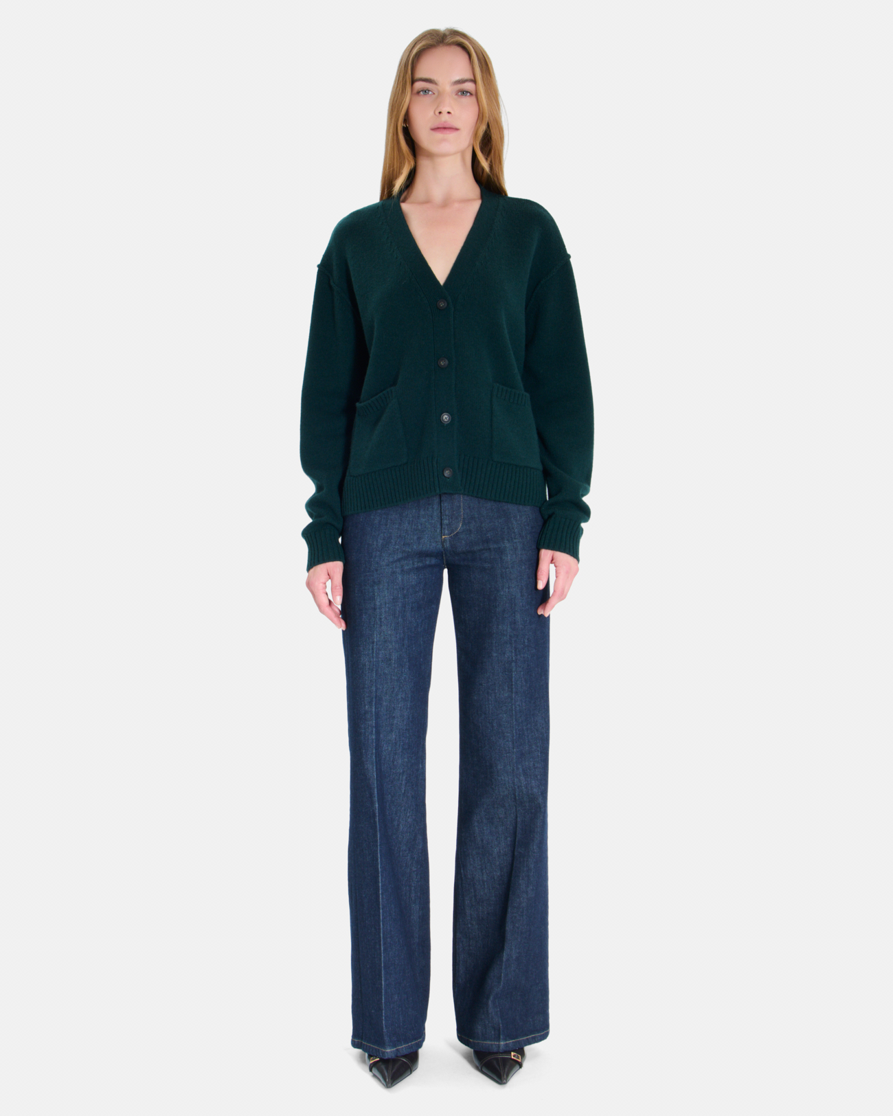 Gilet Gatty Gilet col V boutonn&eacute; vert en cachemire ZAPA