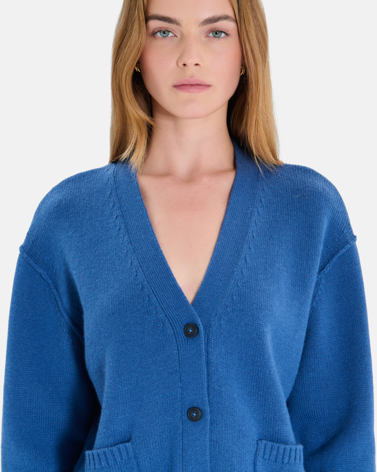 Gilet Gatty Gilet col V boutonn&eacute; indigo en cachemire ZAPA