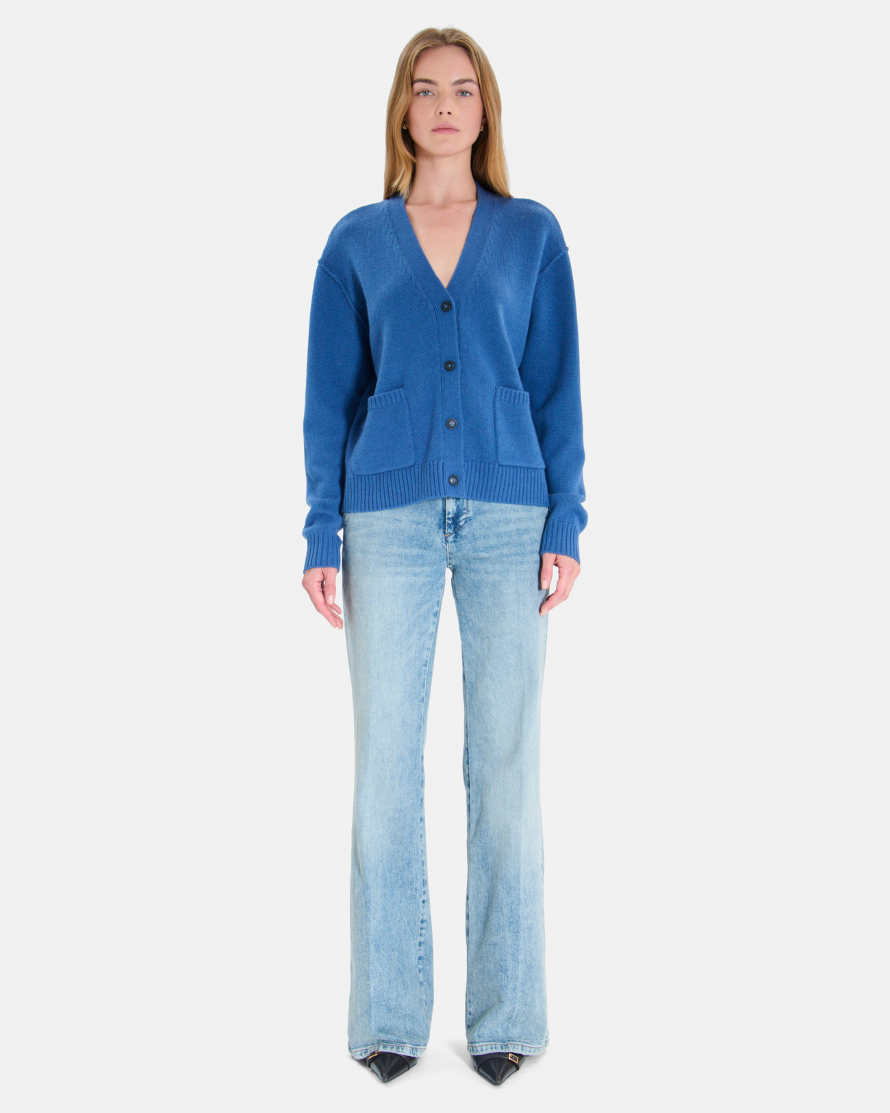Gilet Gatty Gilet col V boutonn&eacute; indigo en cachemire ZAPA