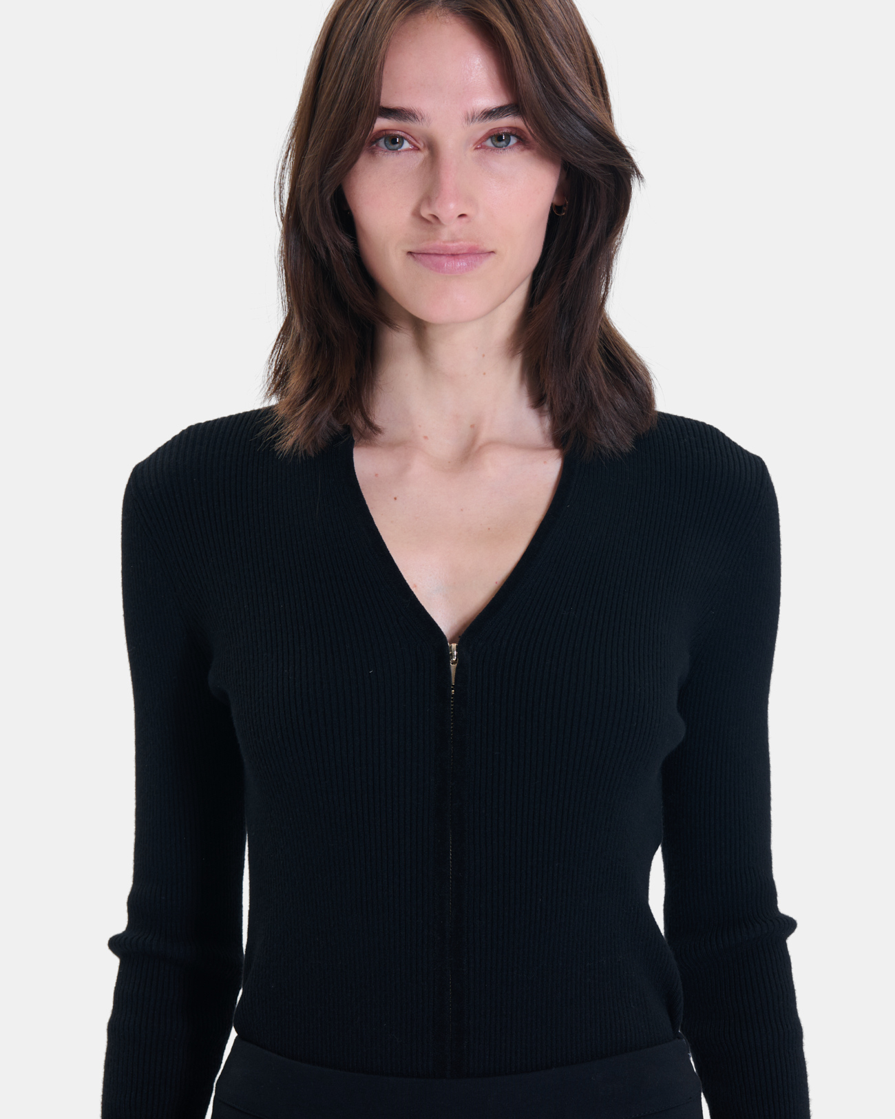 Gilet Noun Gilet zip&eacute; en maille c&ocirc;tel&eacute;e noir ZAPA