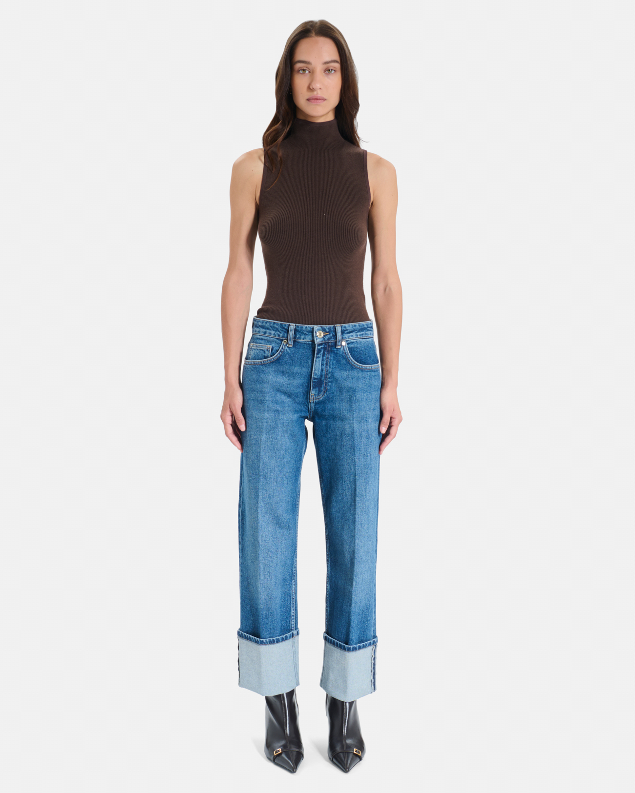 Jean Popus Jean droit en coton bleu d&eacute;lav&eacute; ZAPA