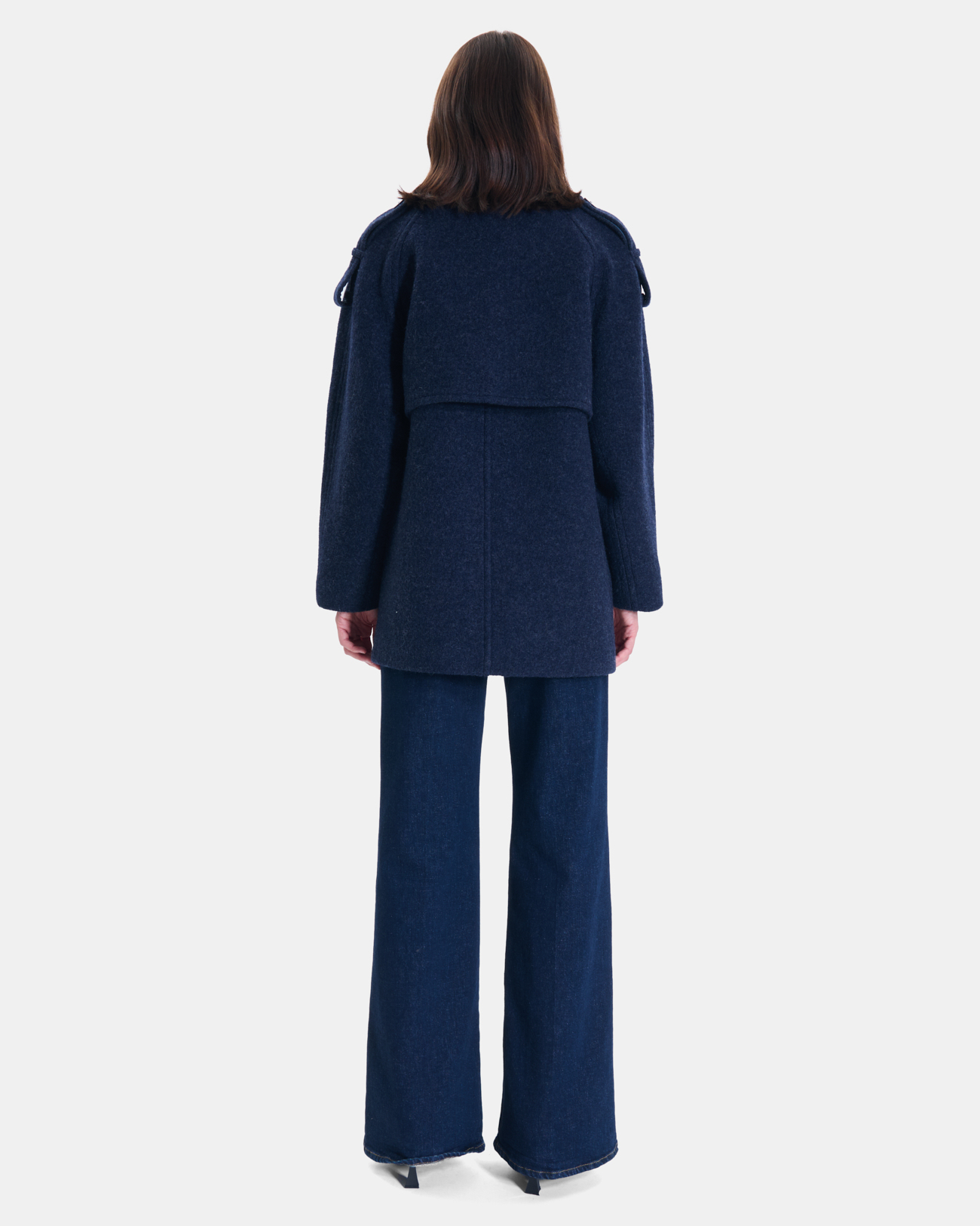 Manteau Mathilde Manteau indigo &agrave; col montant en laine ZAPA