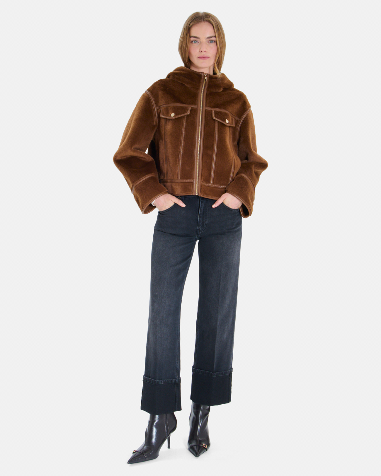 Manteau Moira Manteau court tabac coupe boxy &agrave; col montant ZAPA