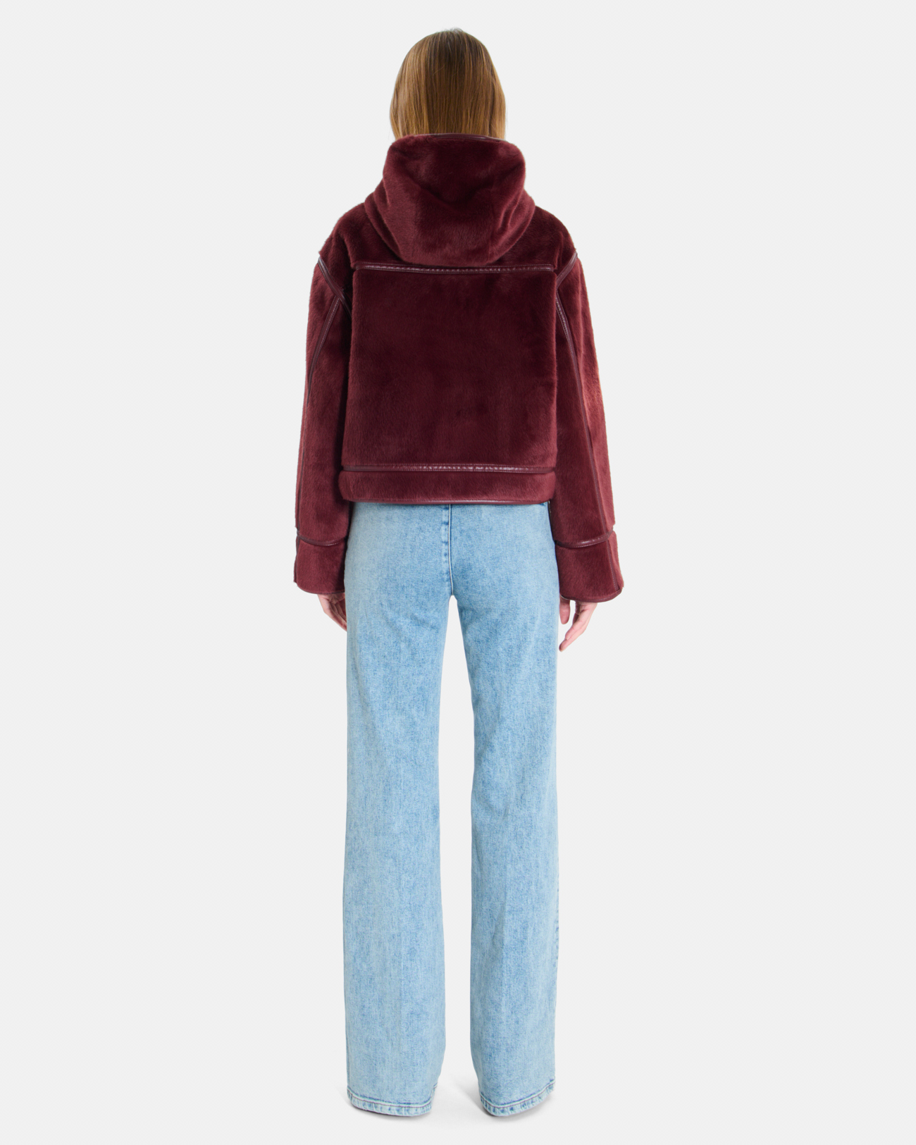 Manteau Moira Manteau court bordeaux coupe boxy &agrave; col montant ZAPA