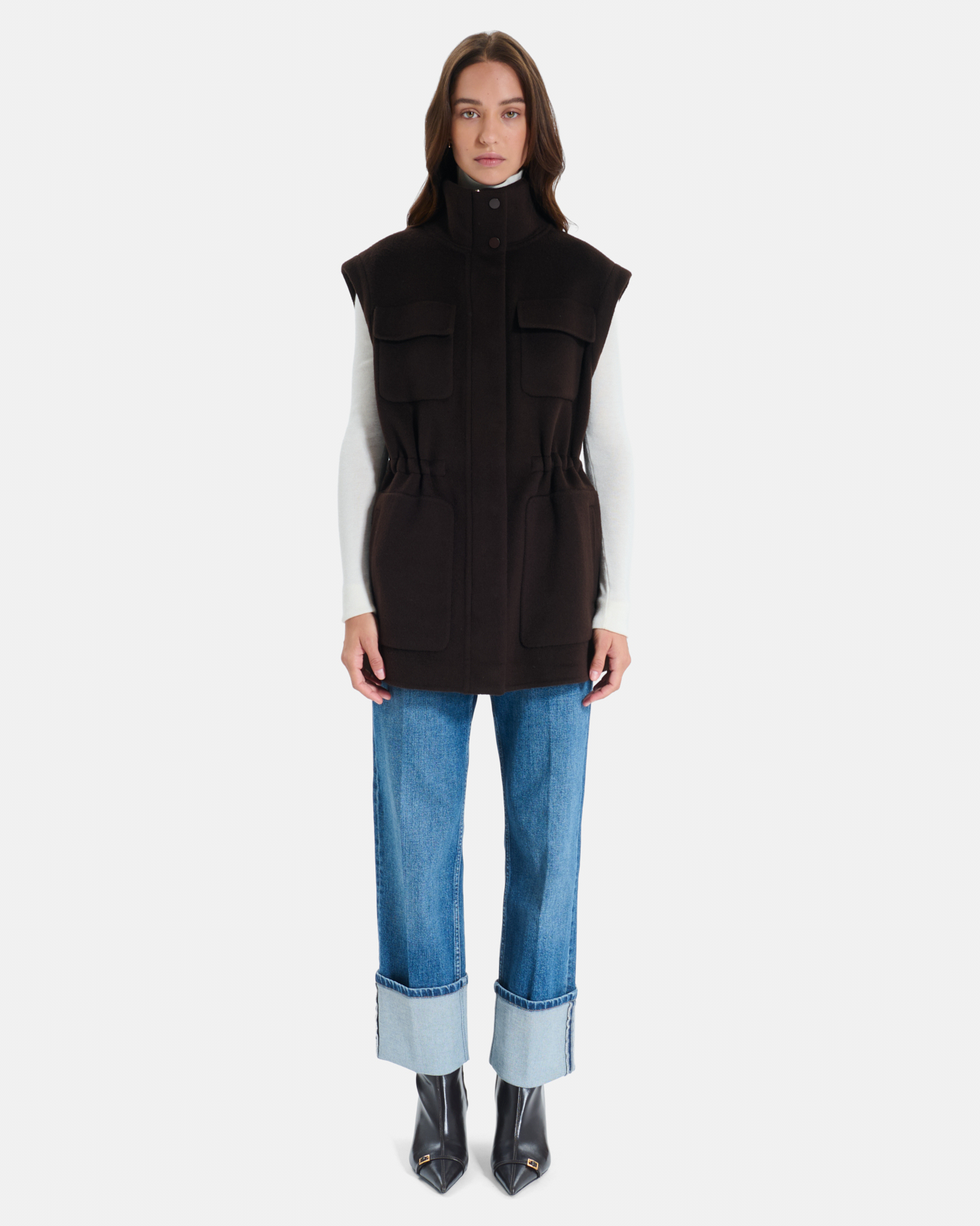 Manteau Malorie Manteau en laine chocolat &agrave; manches amovibles ZAPA