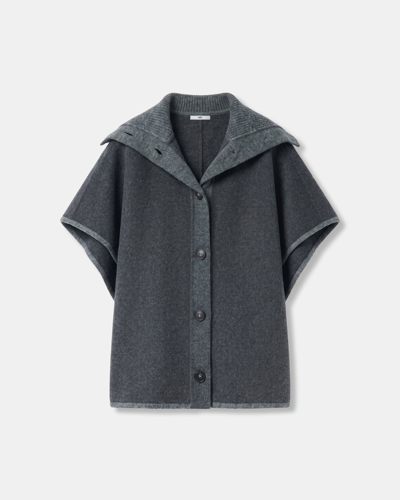 Manteau Claudia Cape en laine gris chin&eacute; &agrave; col chemise ZAPA