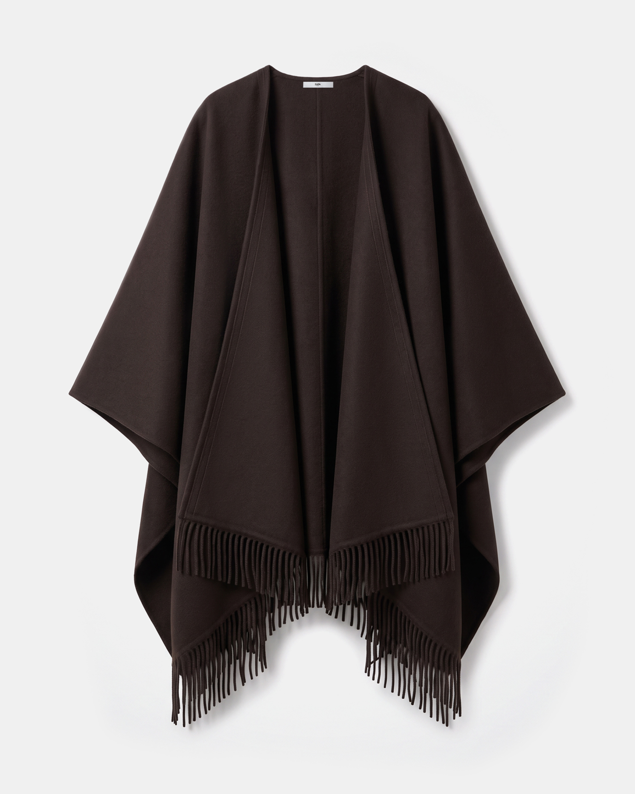 Manteau Cliff Cape en laine chocolat &agrave; franges ZAPA
