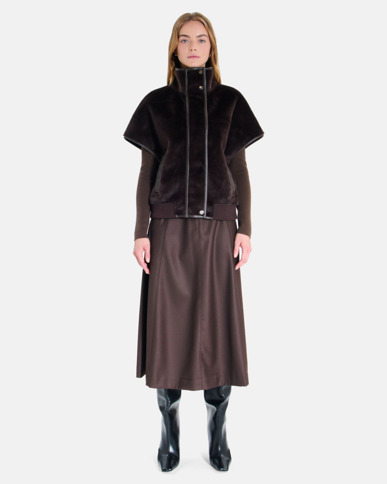 Manteau Charles Cape chocolat &agrave; col montant ZAPA