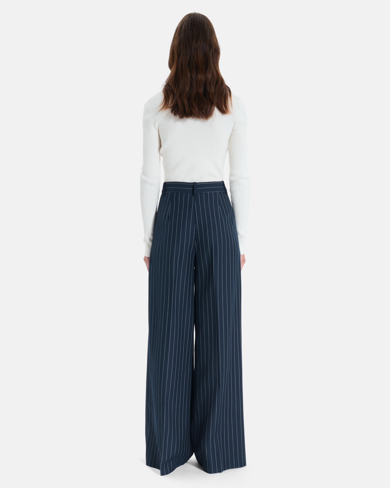 Pantalon Paper Pantalon large &agrave; rayures bleu marine ZAPA