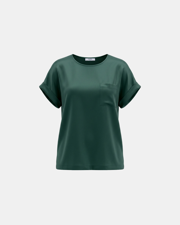 Top Theodore Top vert foncé en viscose satiné à manches courtes ZAPA