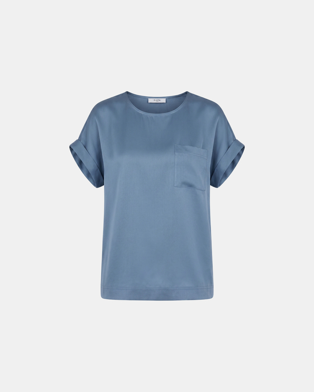 Top Theodore Top bleu denim en viscose satiné à manches courtes ZAPA